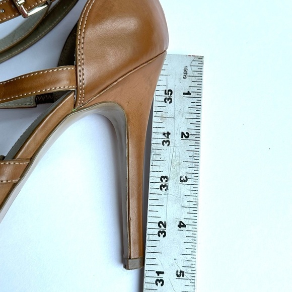 Guess Brown Leather Gold Studded Strappy 4.5” Stiletto Heels Sz 10 - Picture 3 of 9